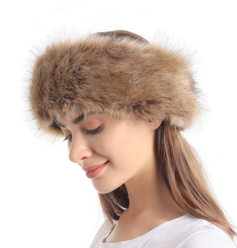 LA CARRIE Faux Fur Headband with Stretch Women's Winter Earwarmer Earmuff (Natural) - Image 4